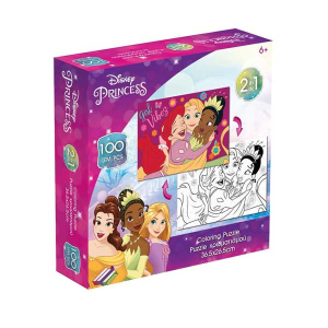 Puzzle χρωματισμού 2 όψεων Disney Princess 49x36cm 100pcs